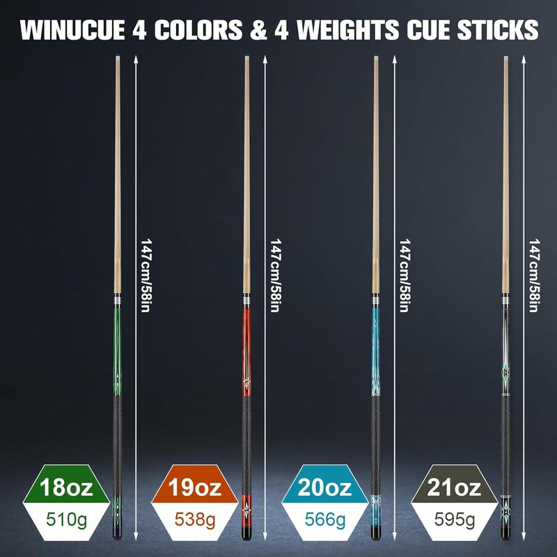 Winucue عصا بلياردو، 58 بوصة من خشب القيقب لعصا البلياردو للبالغين مع طرف 13 مم، عصي بلياردو احترافية 18 19 20 21 أونصة مع لف خيوط مضادة للانزلاق للبار المنزلي رياضة البلياردو - Image 3